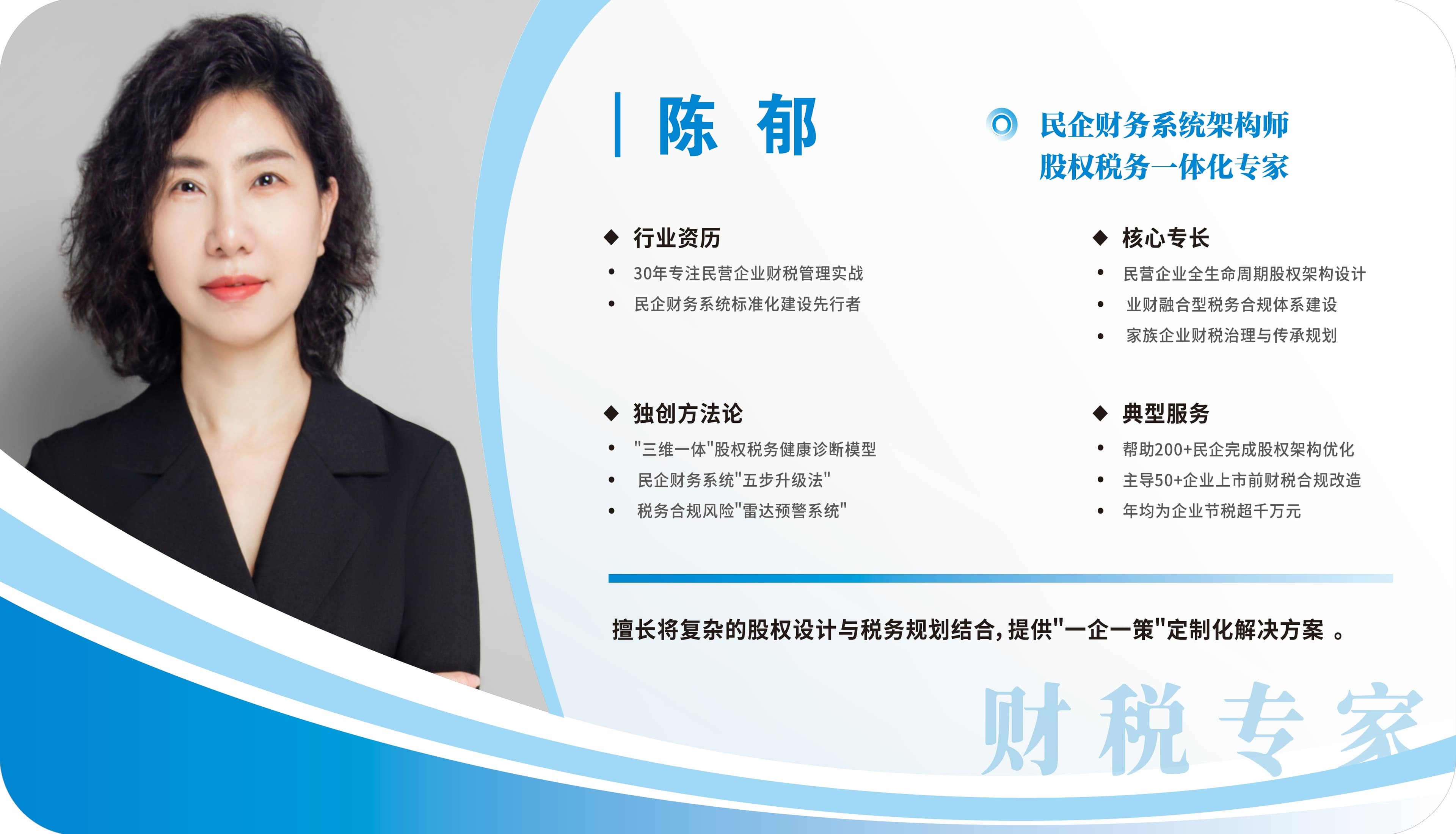 陈郁 — 民企财务系统架构师 · 股权税务一体化专家